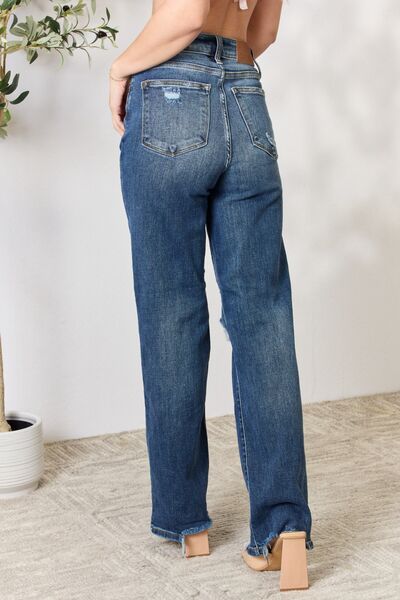 Judy Blue Full Size High Waist 90's Distressed Straight Jeans - Super Amazing Store