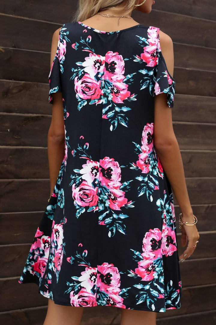 Floral Round Neck Cold-Shoulder Dress Trendsi