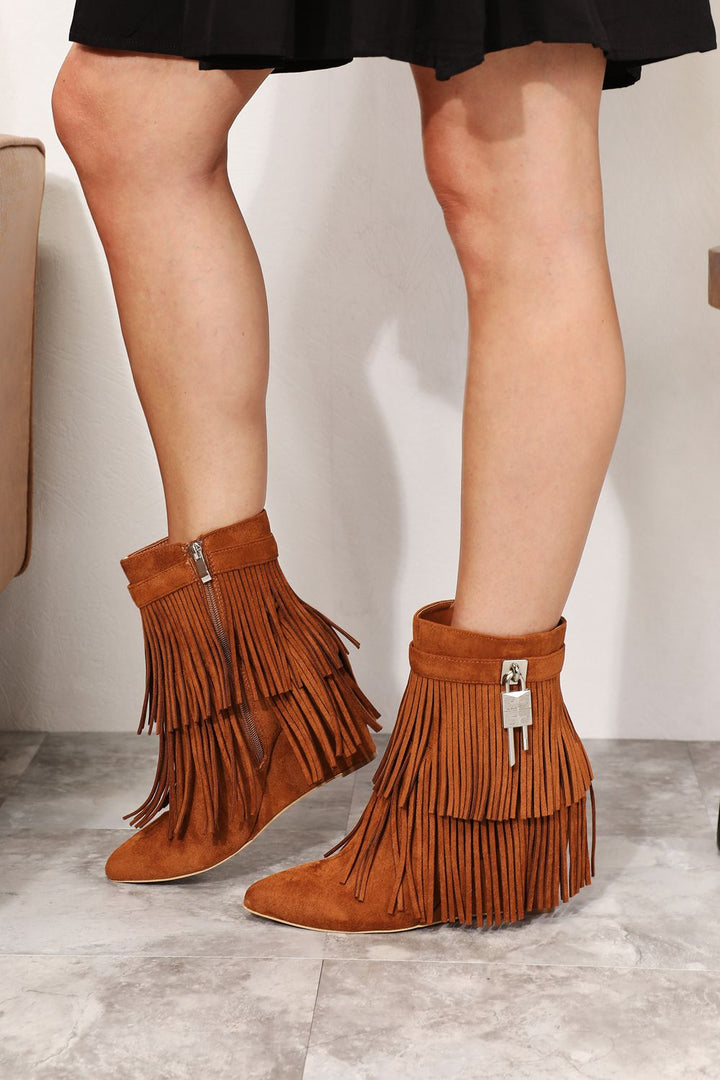 Legend Women's Tassel Wedge Heel Ankle Booties - Super Amazing Store