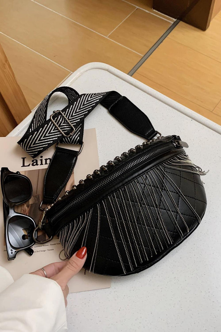 PU Leather Studded Sling Bag with Fringes - Super Amazing Store