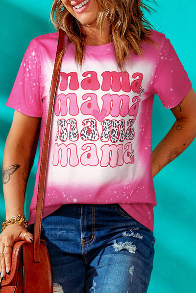 MAMA Round Neck Short Sleeve T-Shirt Trendsi