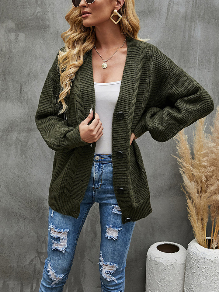 Cable-Knit Dropped Shoulder Cardigan Trendsi