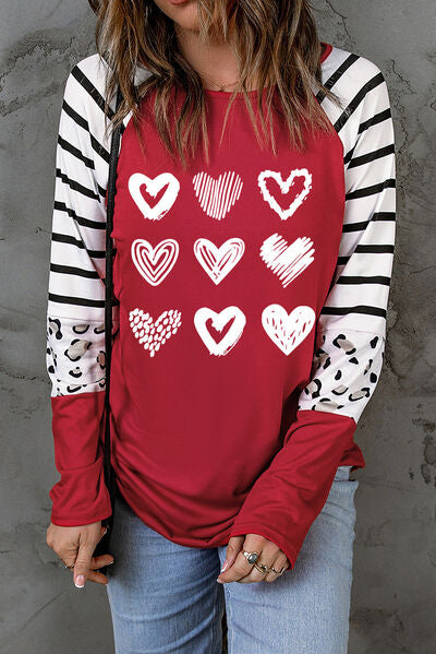 Heart Striped Raglan Sleeve T-Shirt Trendsi