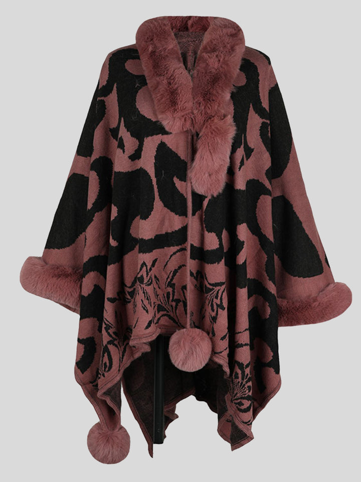 Faux Fur Trim Poncho - Super Amazing Store