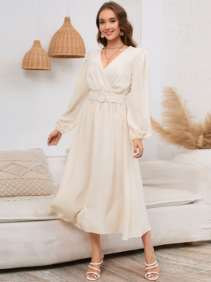 Surplice Balloon Sleeve Dress Trendsi