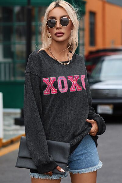 XOXO Round Neck Dropped Shoulder Sweatshirt Trendsi