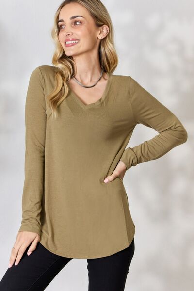 Zenana Full Size V-Neck Long Sleeve T-Shirt Trendsi