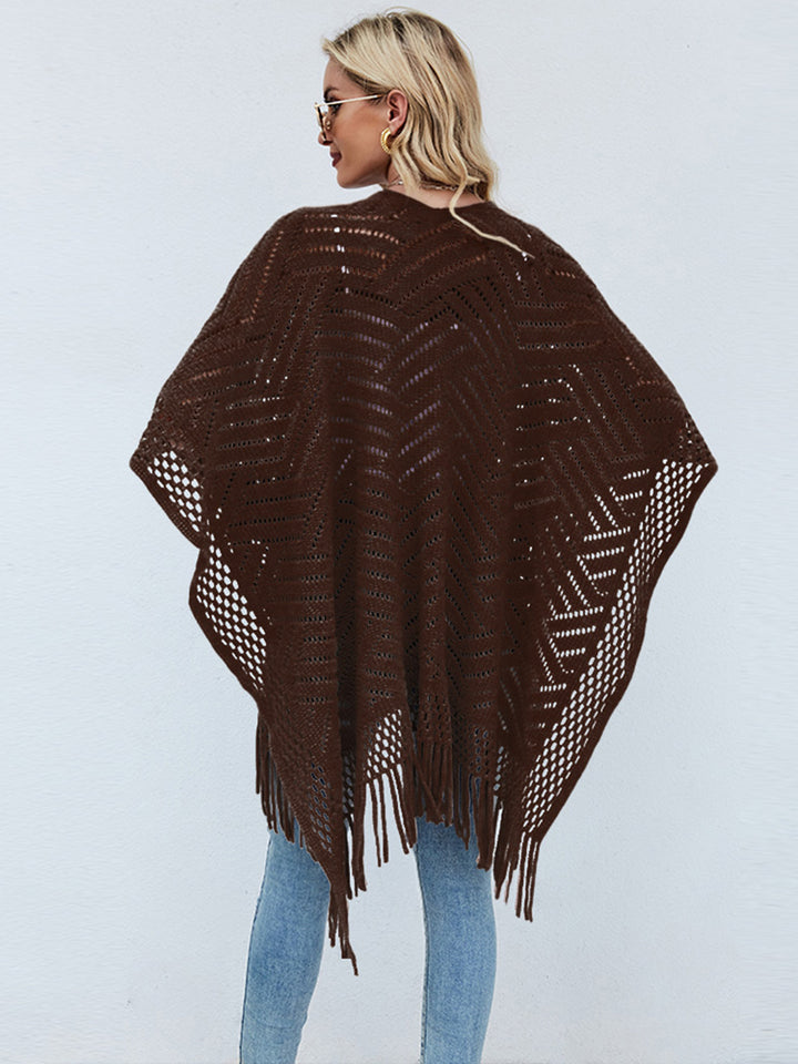 Fringe Hem Open Front Poncho - Super Amazing Store