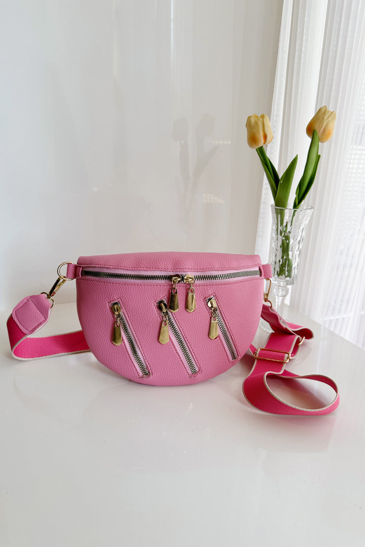 PU Leather Multi Zipper Shoulder Bag Trendsi