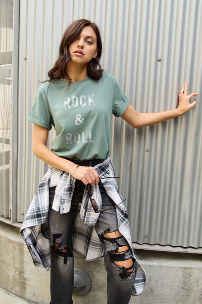 Simply Love Full Size ROCK & ROLL Short Sleeve T-Shirt Trendsi