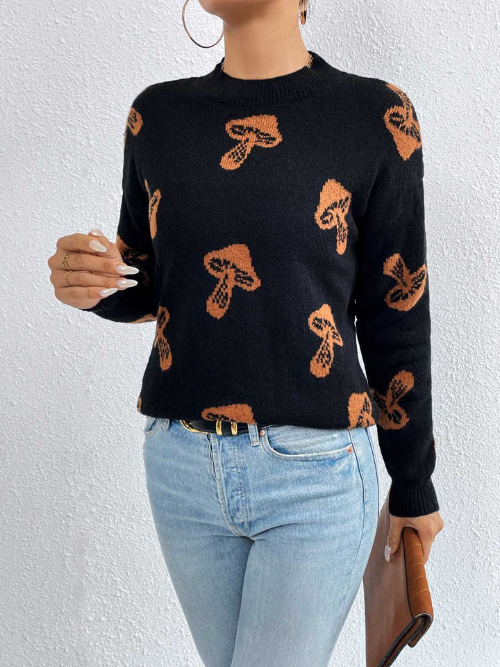 Patterned Drop Shoulder Sweater - Super Amazing Store