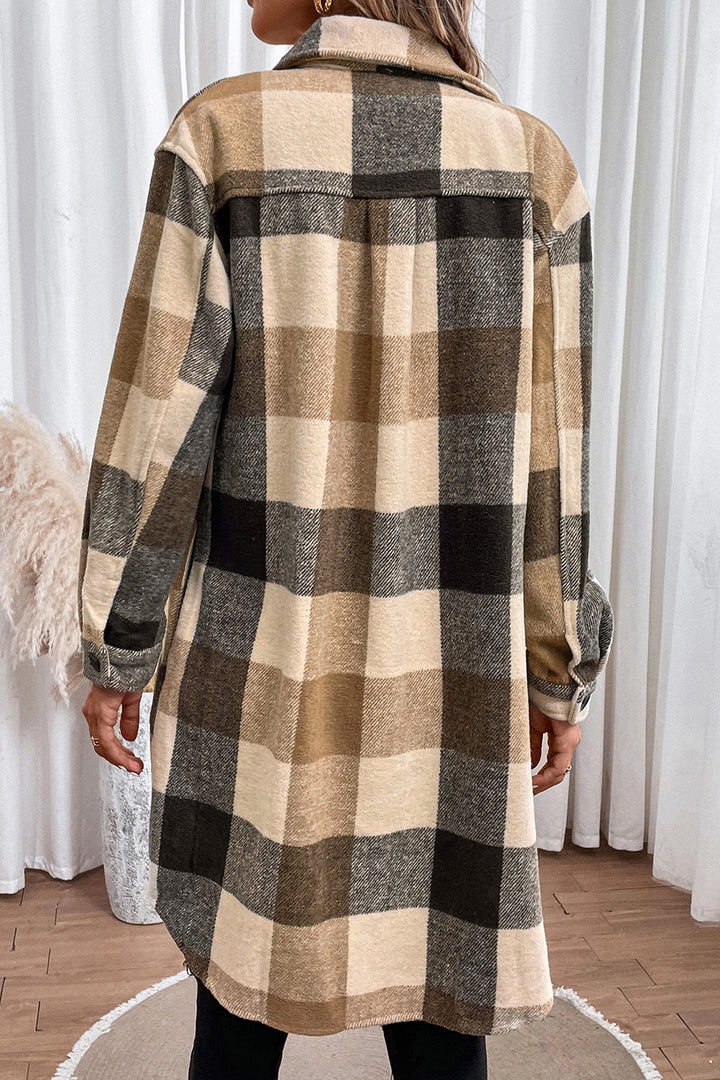 Plaid Button Down Longline Coat - Super Amazing Store