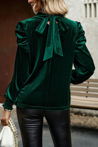 Mock Neck Puff Sleeve Blouse Trendsi