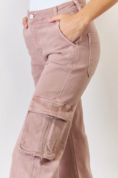 RISEN Full Size High Rise Cargo Wide Leg Jeans Trendsi