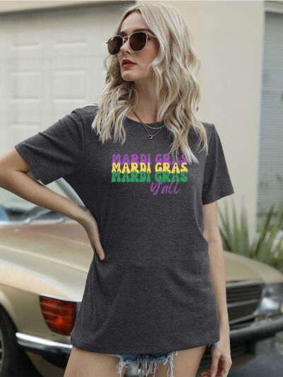 Full Size MARDI GRAS Y'ALL Round Neck T-Shirt Trendsi