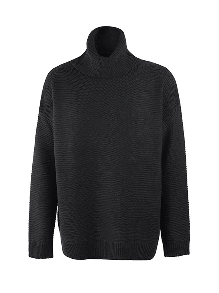 Turtleneck Dropped Shoulder Slit Sweater - Super Amazing Store