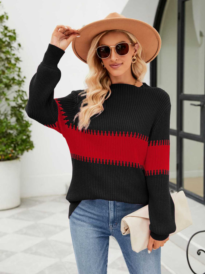 Contrast Round Neck Sweater - Super Amazing Store