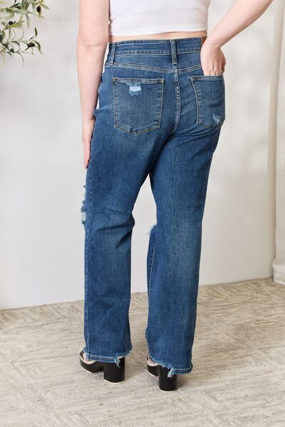 Judy Blue Full Size High Waist 90's Distressed Straight Jeans - Super Amazing Store