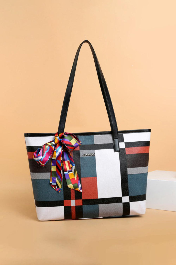 Baeful Color Block Tie Detail PU Leather Tote Bag - Super Amazing Store