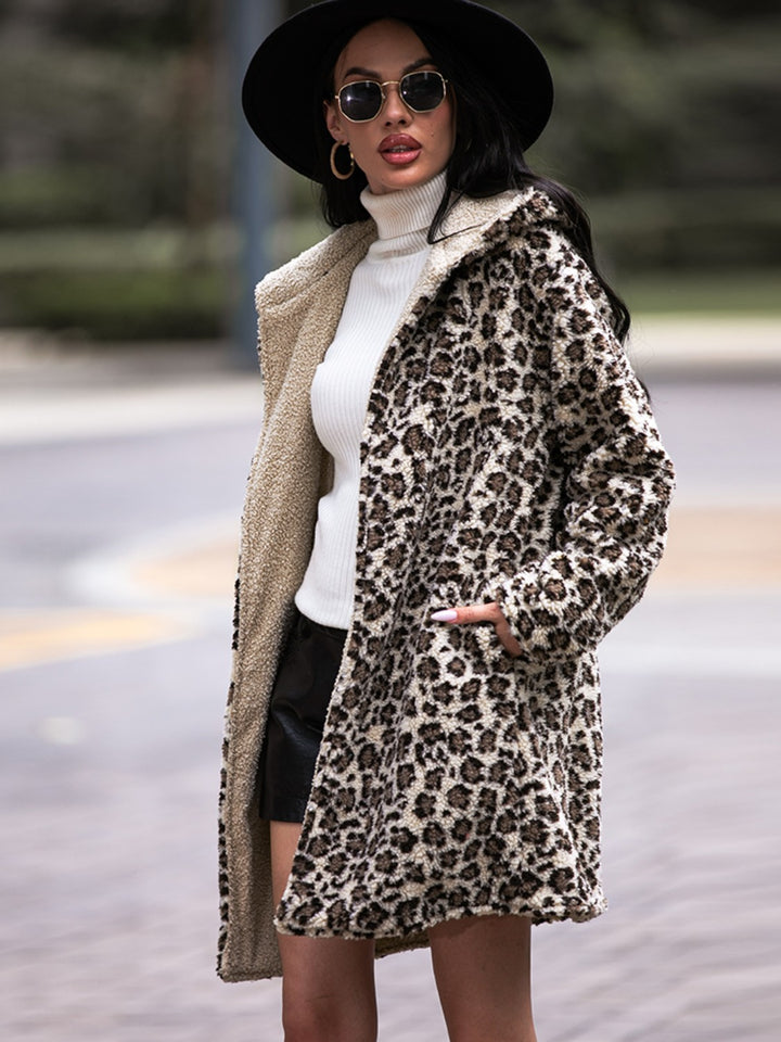 Leopard Hooded Coat with Pockets - Super Amazing Store