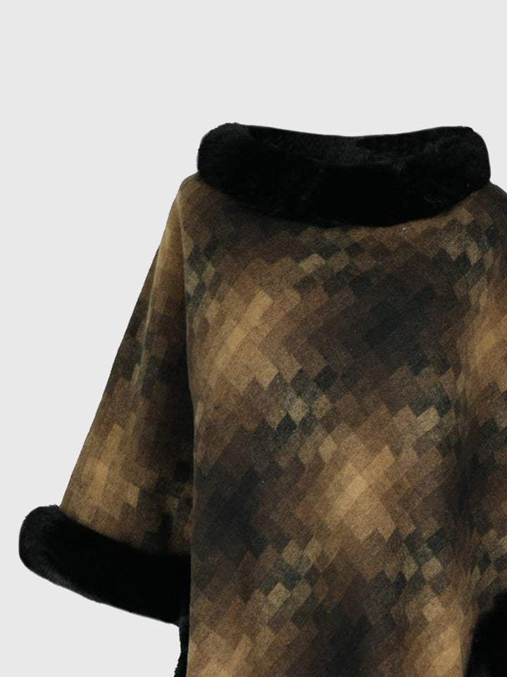 Faux Fur Trim Poncho - Super Amazing Store