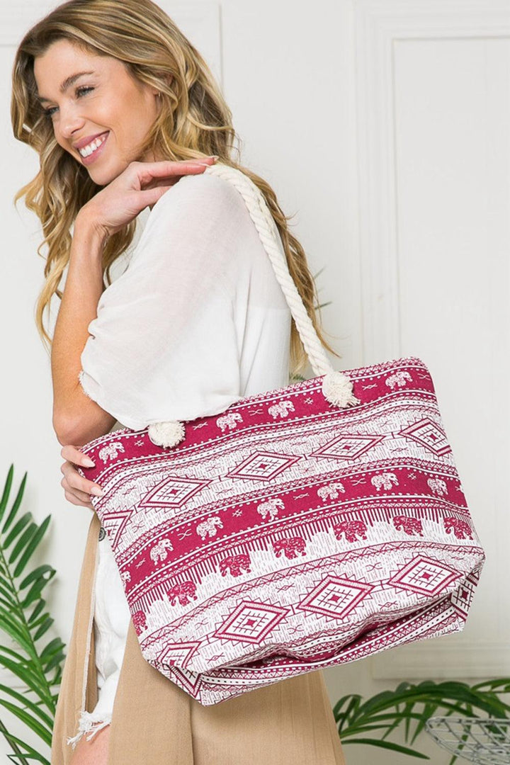 Justin Taylor Printed Tote with Rope Handles - Super Amazing Store