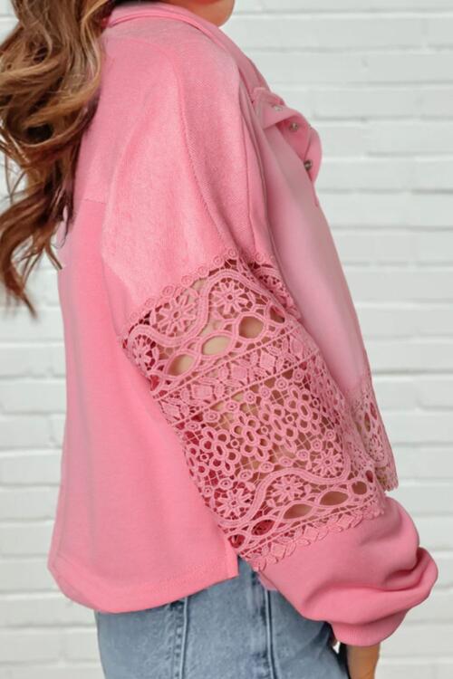 Crochet Snap Button Sweatshirt Trendsi