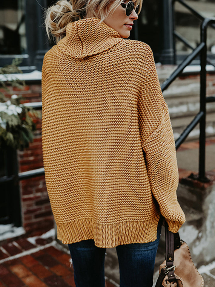 Turtleneck Dropped Shoulder Slit Sweater - Super Amazing Store