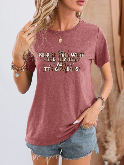 Letter Graphic Round Neck Short Sleeve T-Shirt Trendsi