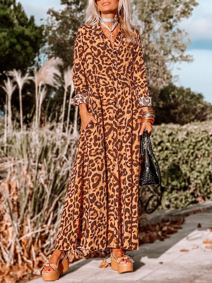 Leopard Buttoned Maxi Dress Trendsi