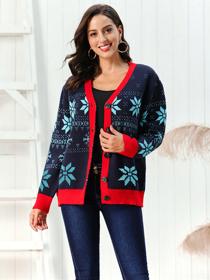 Snowflake Pattern Button Down Cardigan - Super Amazing Store