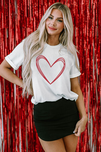 Heart Round Neck Short Sleeve T-Shirt Trendsi