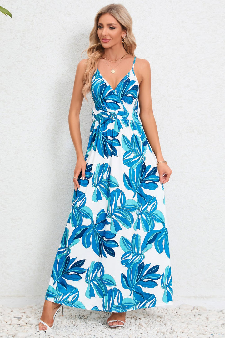 Printed Surplice Maxi Cami Dress Trendsi