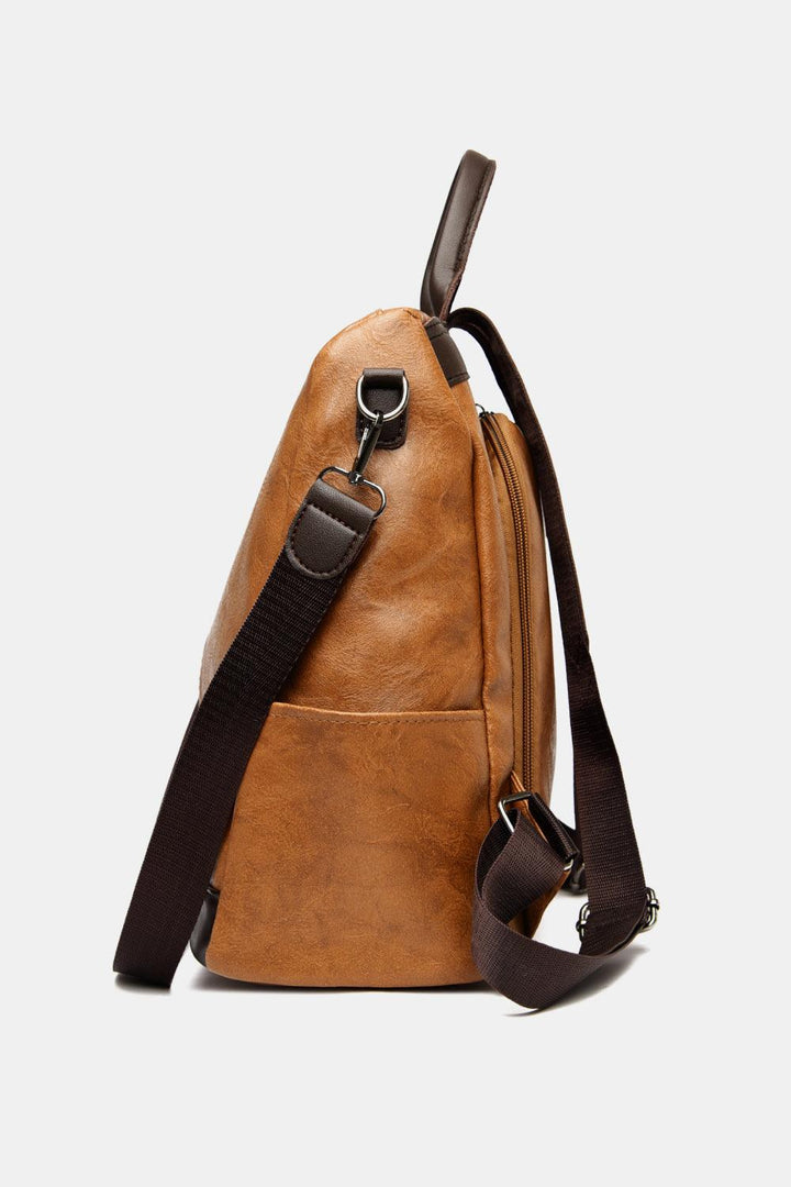 Contrast Color PU Leather Backpack - Super Amazing Store