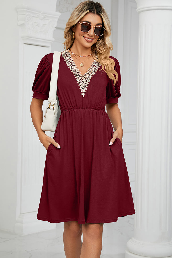 V-Neck Puff Sleeve Dress Trendsi