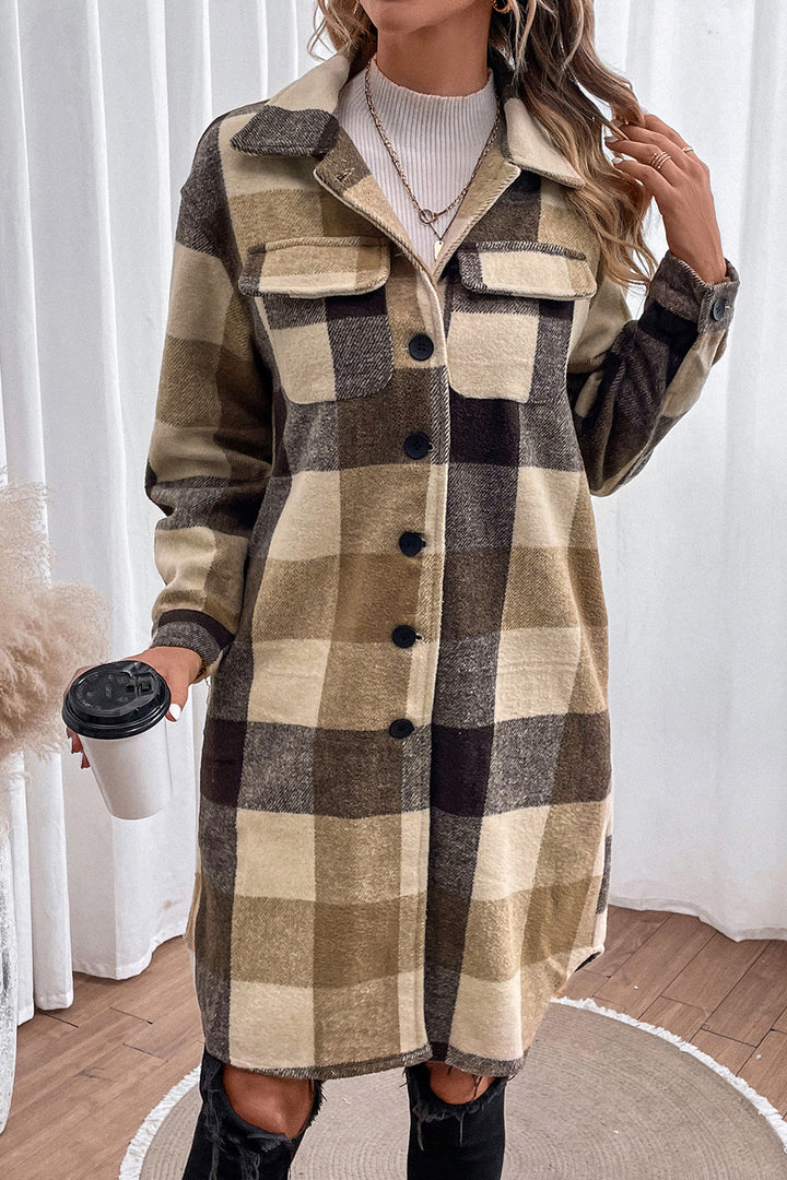 Plaid Button Down Longline Coat - Super Amazing Store