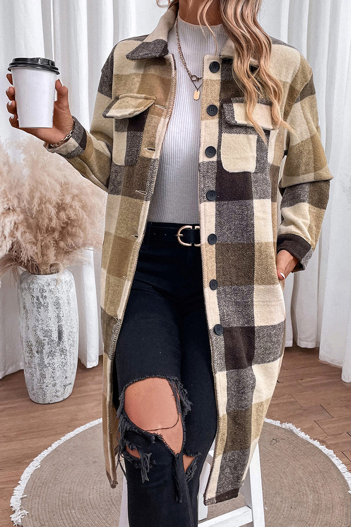 Plaid Button Down Longline Coat - Super Amazing Store