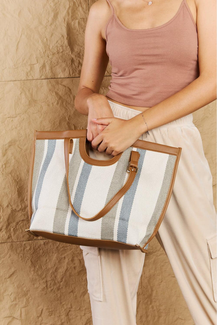 Fame Striped In The Sun Faux Leather Trim Tote Bag - Super Amazing Store