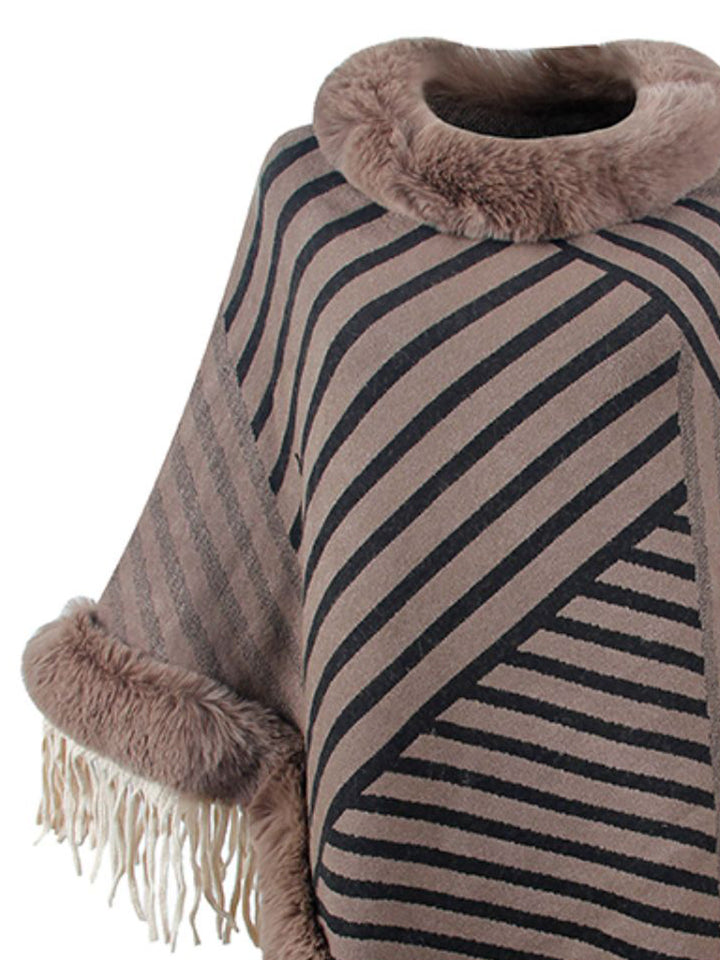 Striped Fringe Hem Poncho - Super Amazing Store