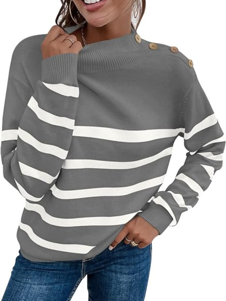 Striped Shoulder Detail Sweater - Super Amazing Store