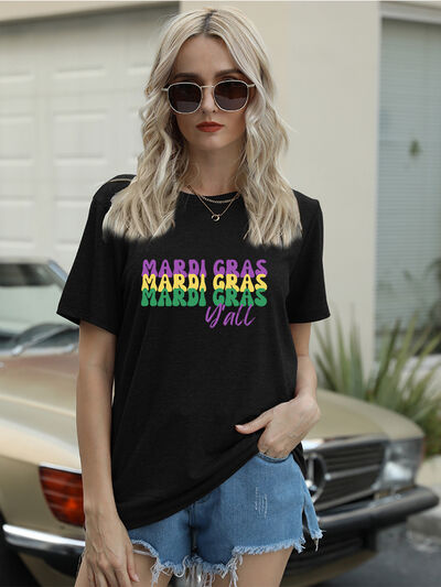 Full Size MARDI GRAS Y'ALL Round Neck T-Shirt Trendsi