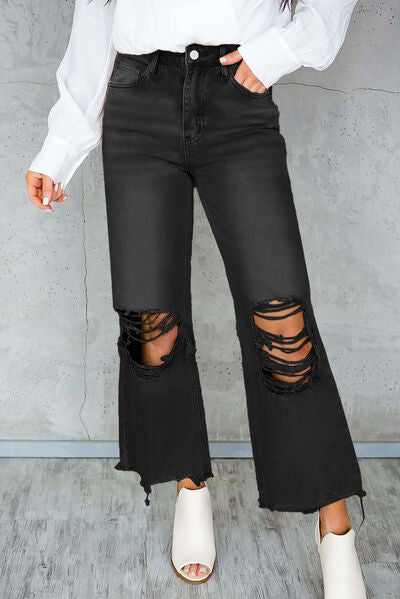 Distressed Raw Hem Jeans with Pockets Trendsi