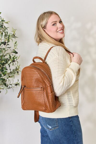 SHOMICO PU Leather Woven Backpack Trendsi