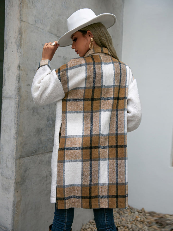 Plaid Dropped Shoulder Longline Coat Trendsi