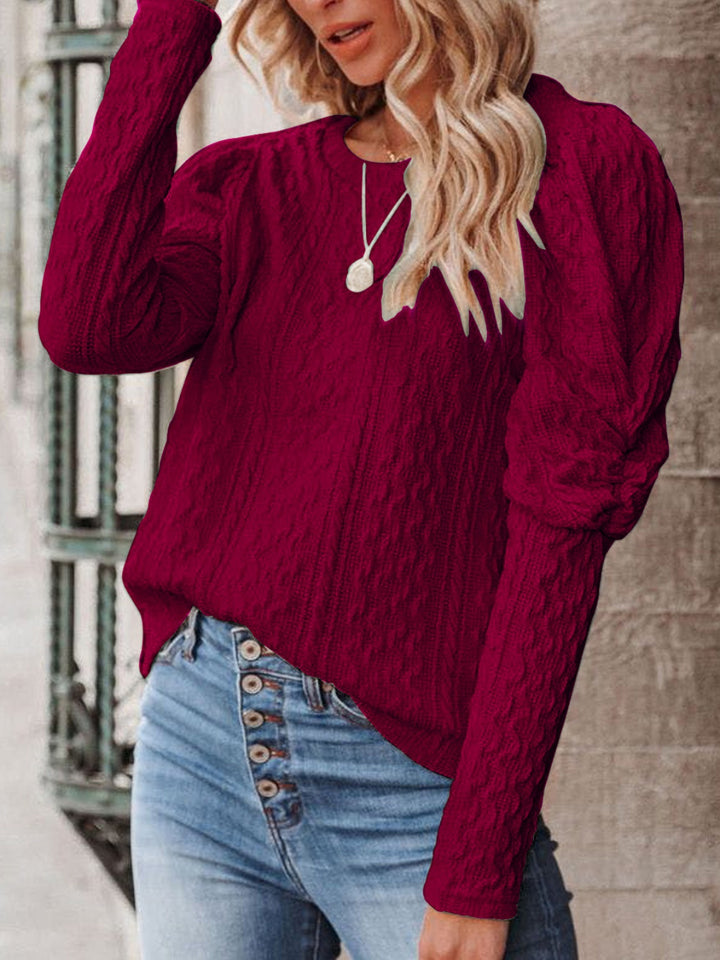 Round Neck Puff Sleeve Knit Top Trendsi