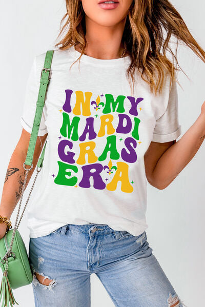 IN MY MARDI GRAS ERA Round Neck T-Shirt Trendsi