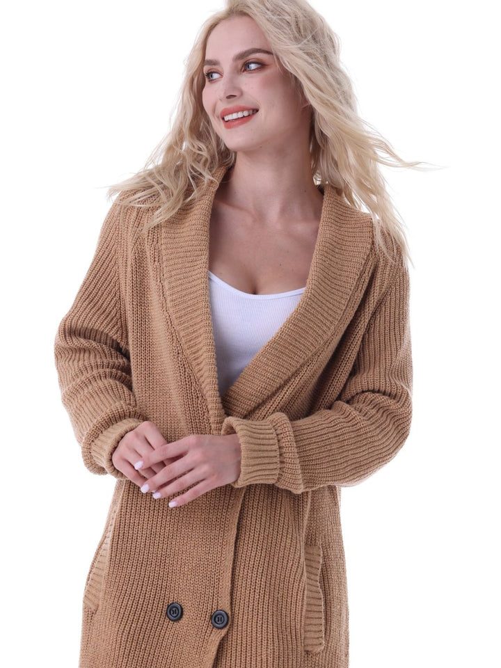 Double-Breasted Longline Cardigan with Pockets Trendsi