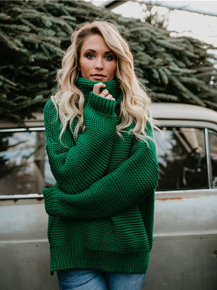 Turtleneck Dropped Shoulder Slit Sweater - Super Amazing Store