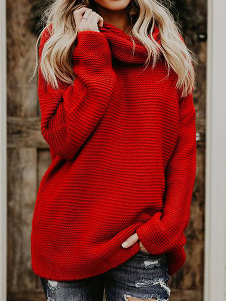 Turtleneck Dropped Shoulder Slit Sweater - Super Amazing Store