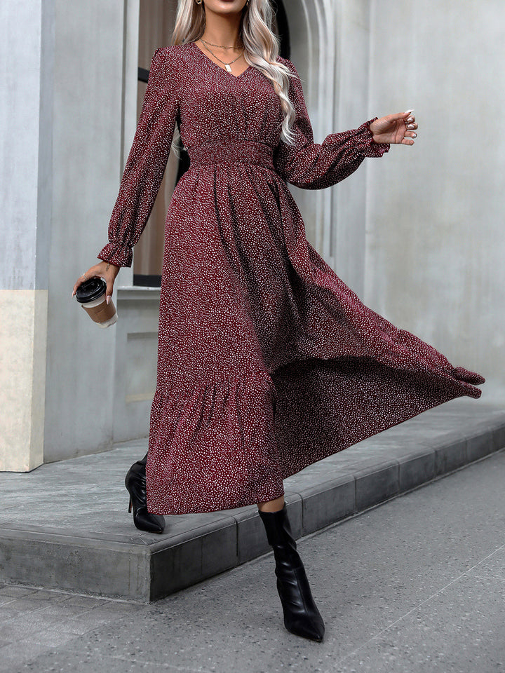 V-Neck Flounce Sleeve Dress Trendsi